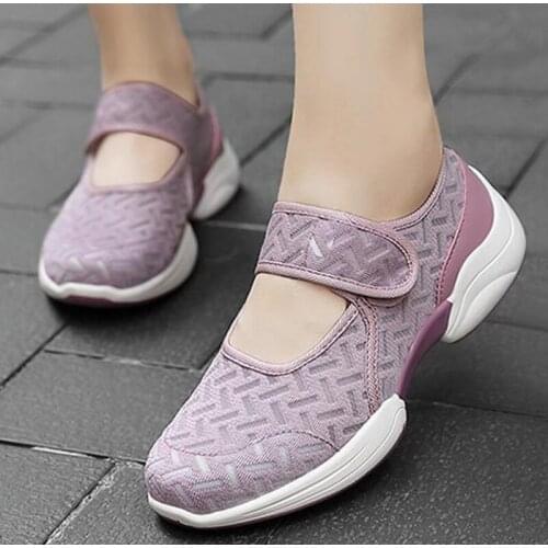 Womens Breathable Casual Sneaker Vulcanized Mesh Comfort Soft Light Ladies Flats Hook Loop Shoes Female Casual Walking Shoe New