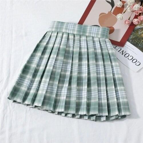 Summer Girls Elastic Waist Pleated Skirt Mini Plaid Culottes + Harajuku Style Chain