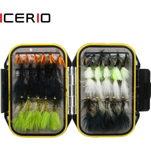 ICERIO 32PCS Fly Fishing Flies Wooly Bugger Streamer Wet Fly Trout Fishing Lure Box Tackle