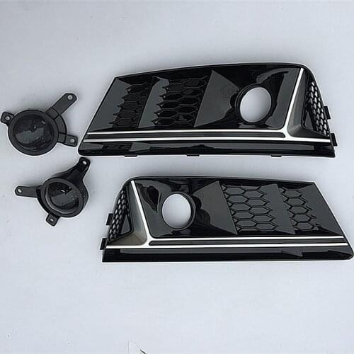 NoEnName_Null FOR A4 B9 upgrade to RS4 Style Honey comb fog light grill front bumper grille Glossy Black for 2016 2017 A4 B9