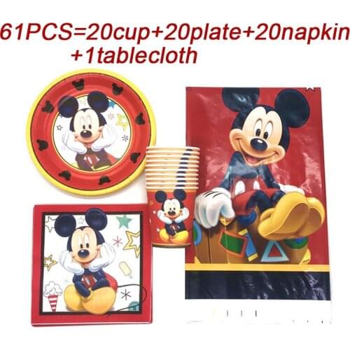 New Mickey Mouse Theme Birthday Decorations Kids Boy Disposable Tableware Set Paper Plate Cup Napkins Party Supplies Tablecloth