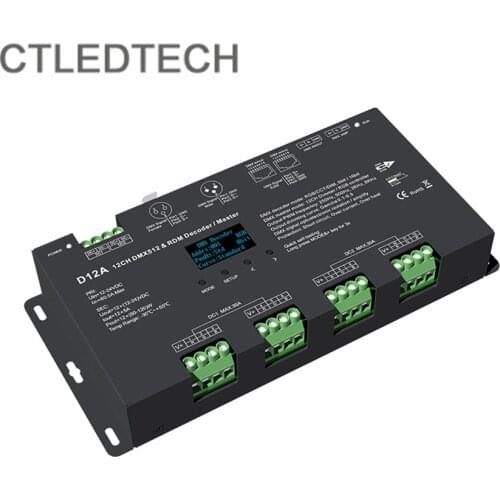 LED RGB Tape Light 12 channel DMX512&RDM Decoder OLED display high frequency 250hz/500hz/2000hz/8000Hz Optional dimming curve