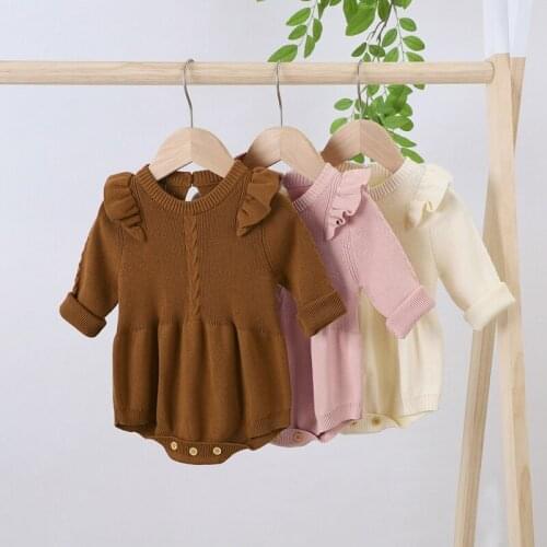 2021 Autumn Newborn Baby Girl Jumpsuit Infant Playsuit Girls Long Sleeve Rompers Kids Knitted One-Pieces Softwear Clothes