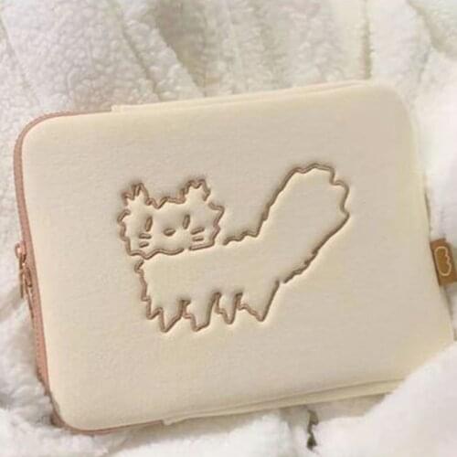 Cat Embroidery Plush Tablet Case Laptop Storage Bags Cartoon 11 13 15inch Ipad Tablet Case Laptop Bag Storage Sleeve Inner Bag