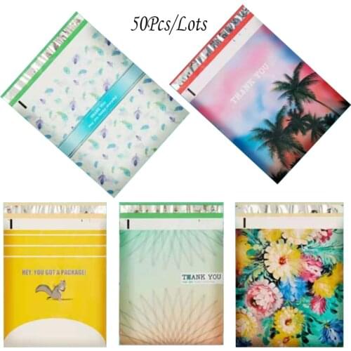 50Pcs/Lot Flower Envelope Mailing Bags Color Pattern PE Plastic Courier Bags Waterproof Self Adhesive Seal Pouch Shipping Bag