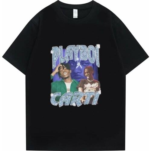 Awesome T Shirts for Guys Crewneck Short Sleeve Regular Unisex Top High Quality Cotton Men Playboi Carti Hip-Hop Black Tee Shirt