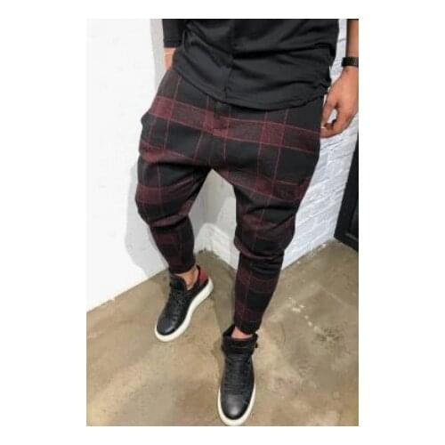 Casual Fitness Plaid Straight Leg Trousers Pencil Cargo Harem Pants Hot Sale Mens Jogger Pants