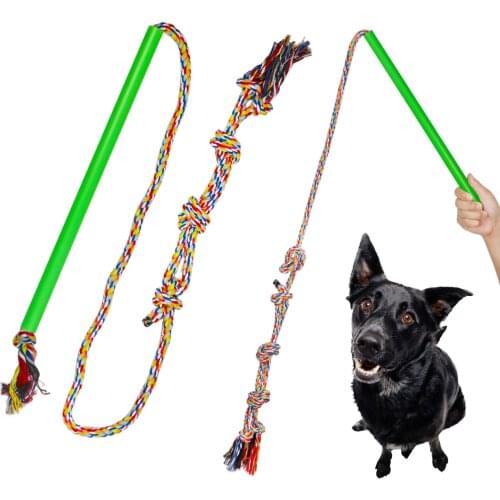 S/M/L Dog Teaser Rod Pet Teasing Flirt Toy with Chewing Rope Doy Fun Toy Dog Training Equipment