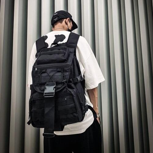 School bag mens street hip hop simple shoulder bag sports mountaineering large capacity travel bag female black backpack