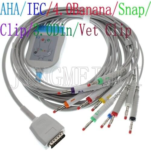 Compatible with ShangHai Kohde 6511/6151,ZhonLian JianYi XD-106/XD-104B/D ECG EKG 10-Lead cable,no Resistance ,3m of cable