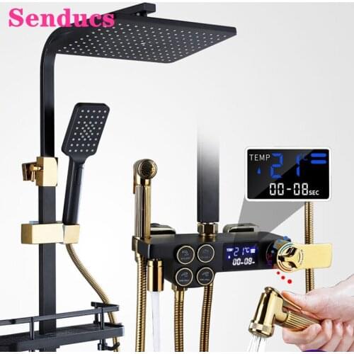 Bathroom Shower Set Quality Brass Bathroom Mixer Tap 12 Inch Rainfall Shower Head Luxury Thermostatic Digital Bath Shower Sets