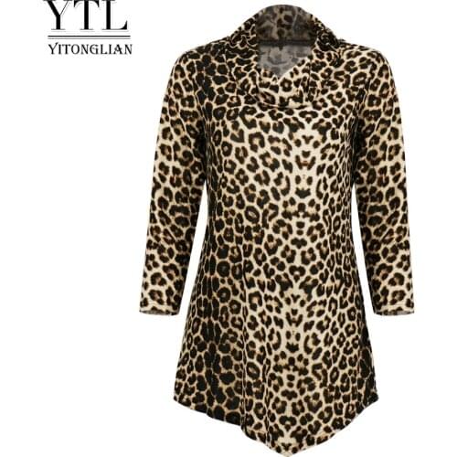 Yitongliantwo women tops and bloues winter turtileneck fashion leopard tunic casual hot party Chirstmas blouse plus size H409