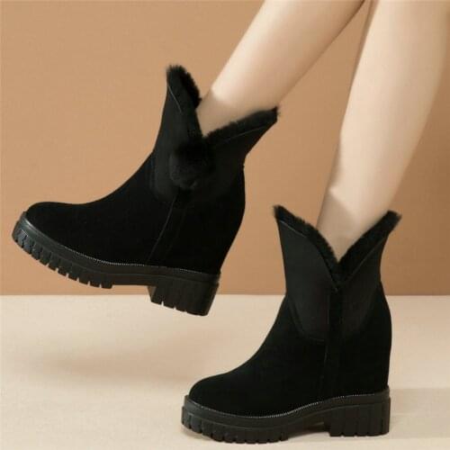 2020 Winter Punk Trainers Women Genuine Leather Hidden Wedges High Heel Snow Boots Female High Top Warm Fur Platform Pumps Shoes