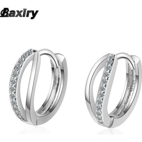 Real 925 Sterling Silver Huggie Hoop Earrings Original For Women Fashion Designer Round Crystal Sleeper Earring Luxury jewelry