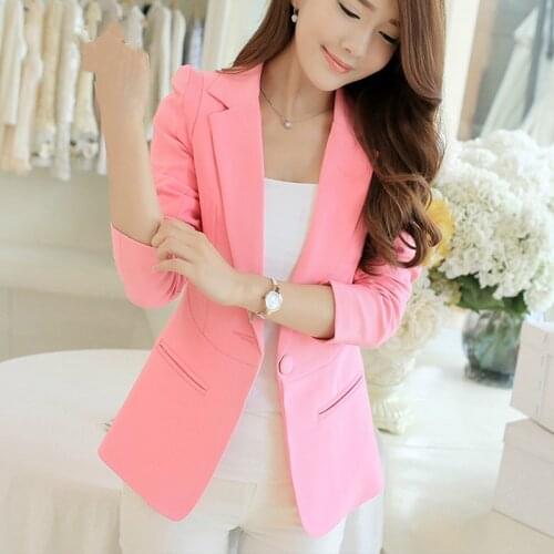 Ladies Blazer Long SleeveWomen Suit jacket Female Feminine Blazer Pink Blue White Black Blazer Autumn