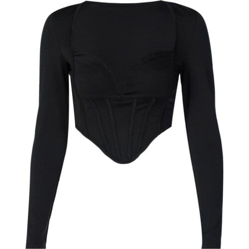 Womens Sexy Crop Top, Long Deep V Neck Solid Color Basic Tee Shirt with Irregular hem