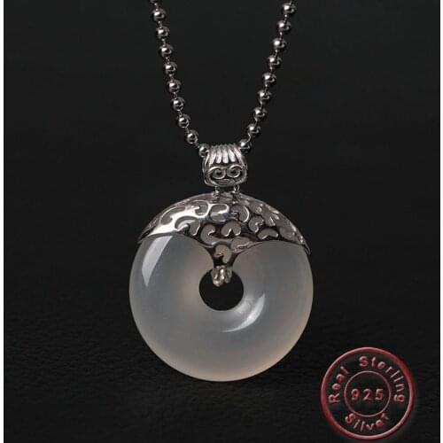 Amxiu Vintage Antique Silver Necklace Natural Stone Pendant Necklaces 925 Sterling Silver Necklace For Women Girls Accessories