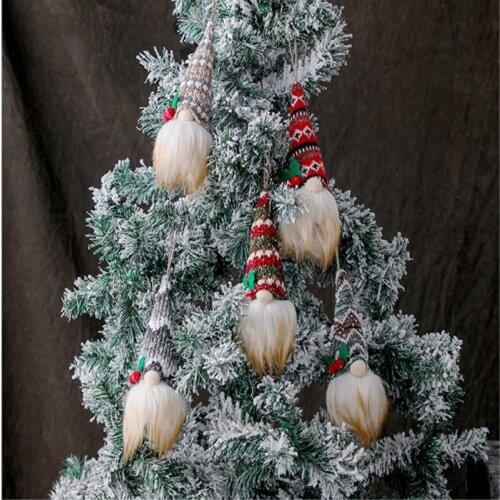 Winter Christmas Decorations Glowing Hat Tree pendant Knitted Faceless Doll Tree Decor 2021