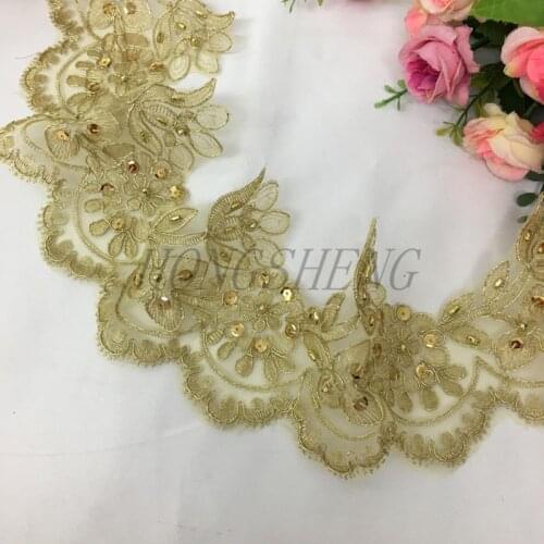 180cm Golden Lace Trim Sequins Lace Trimming For Wedding Dress Lace Applique Gold Thread Sewing Accessories
