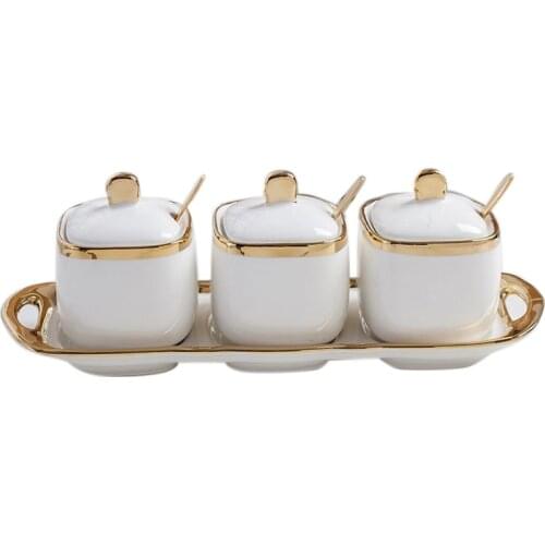 3PCS Ceramic Seasoning Jar Seasoning Box Creative Salt Jar Combination Set Storage Jar Home Kitchen Utensils