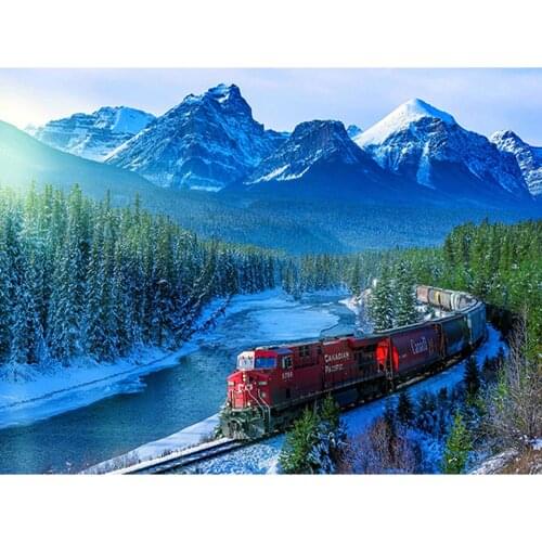 Full Square Diamond Embroidery Mountain Train 5d DIY Diamond Painting Landscape Cross Stitch Kit Mosaic Rhinestone Home Decor