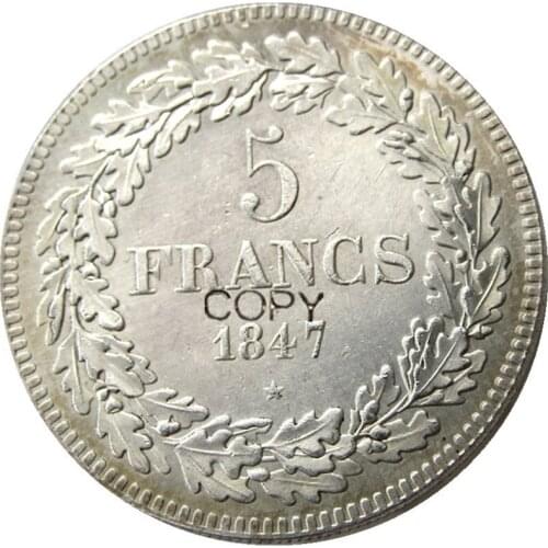 Belgium 1847 leopold Premier Roi Des Belges 5 Francs Copy Coins