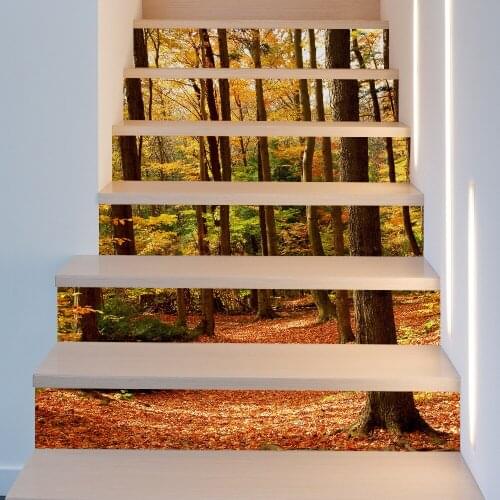 Free shipping 3D Stairway Stickers Autumn Forest PVC Home Stairs Accessories Wall Poster For kids room Living Room 6Pcs/set