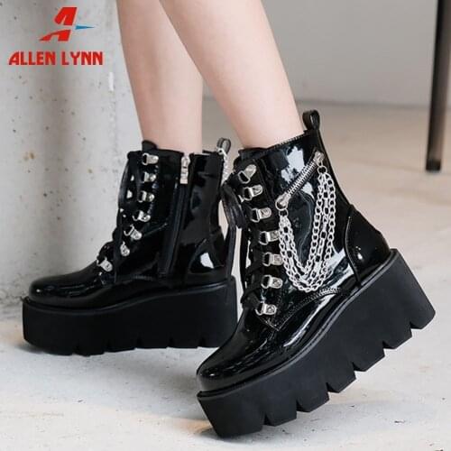 Brand New Design Women Motorcycle Ankle Boots Street Punk Gothic Chain Female Short Women Booties Wedges Shoes Fashion Footwear