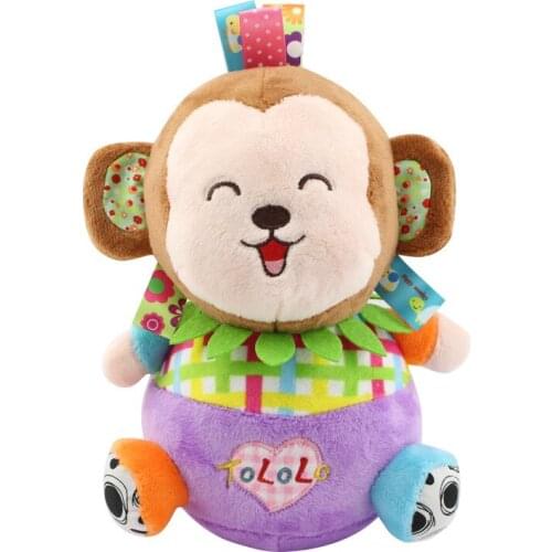 Baby Roly-poly Tumbler Rattle Toy Soft Cartoon Musical Animal Giraffe/Dog/Monkey Lion Plush Stuffed Doll for Newborns Gifts