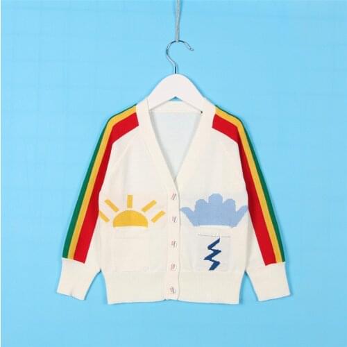Kids Girls Rainbow Sweater Colorful Stripes Cardigan Clothes Little Girl Knitted Cardigan Clothing Autumn Coats Outwear