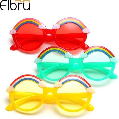 Elbru Fashion Children Round Sunglasses Baby Cartoon Rainbow Cute Jelly Color Sunshades Boys Girls Colorful UV400 Sun Glasses