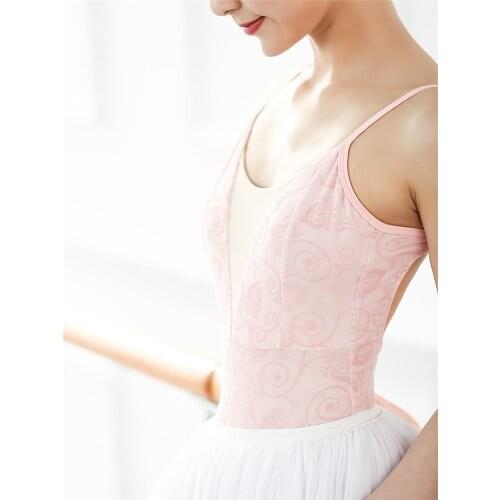Pink Flocking and Hanging Belt Gymnastics Adult Women Dance BasicTraining Artistic Examination Ballet Practice Leotards