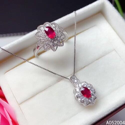 KJJEAXCMY Fine Jewelry 925 sterling silver inlaid natural ruby female ring pendant set noble supports detection