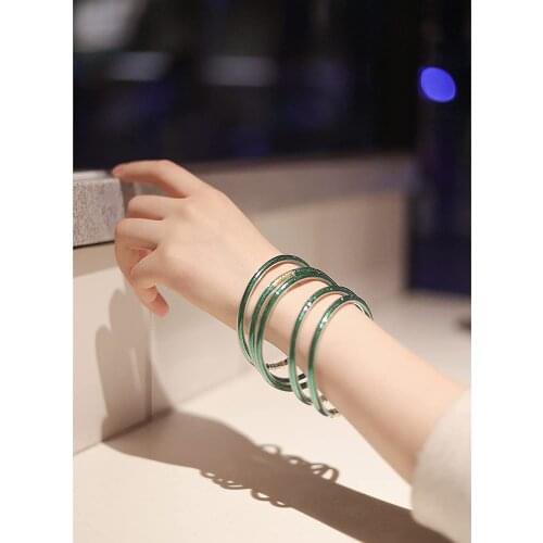 Green Glitter Jelly Bangle Bracelet Set - Gold Powder Lining Fashion Jewelry - Lightweight Cute Bracelets for Women Girl