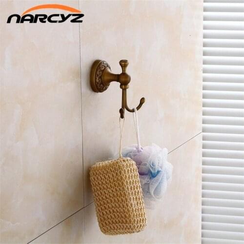 Robe Hooks Antique/Black Brass Towel Hooks Towel Bath Coat Hanger Door Wall Hook Retro Home Deco Bathroom Accessories 9108K