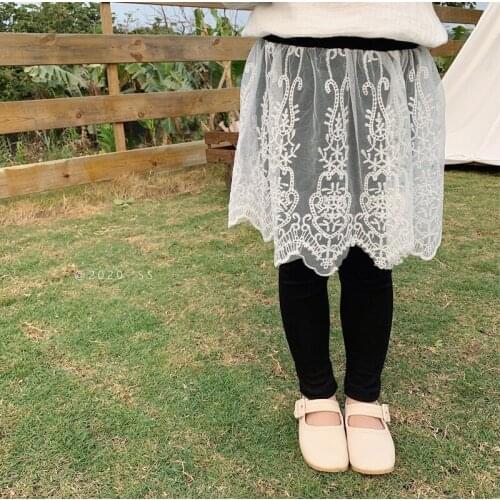 2020 Spring Toddler Baby Leggings Fashion Lace Stitching Legging Fake Two Pieces Pants For Girls Fashion Child Kids Trousers New