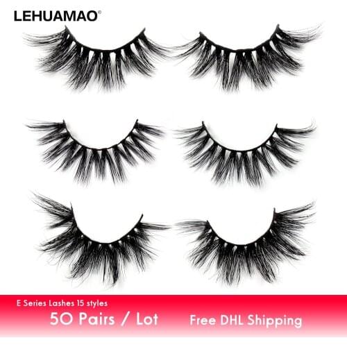 LEHUAMAO 50Pairs/Lot Eyelashes 3D Mink Lashes Fluffy False Eyelashes Dramatic Soft Lashes Cruelty Free Makeup False Lash E Serie
