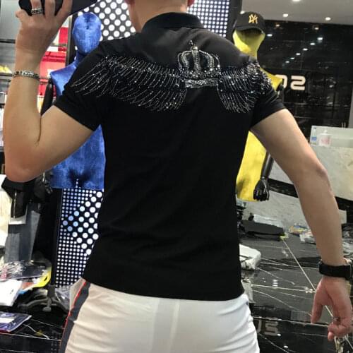 Summer High Quality Youth Lapel Rhinestone Design Male Short Sleeve Casual Breathable Comfort Mens Pure Cotton Polo Shirt