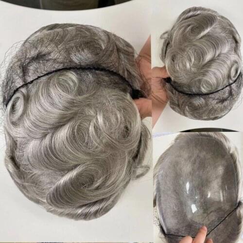 Grey Color 1B 80 Toupee for Men Thin Skin Full PU base Hair Replacement System 8*10 Inches Gray Color 4 Toupee 1B Colored
