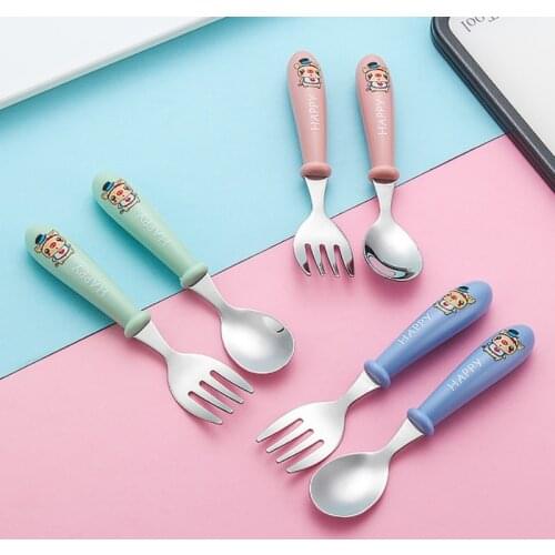 Baby Gadgets Tableware Set Children Utensil Stainless Steel Toddler Infant Food Feeding Spoon Fork Cutlery Cartoon Dinnerware