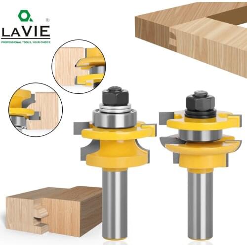 LAVIE 2pcs 12mm 1/2" Shank Tenon Knife Router Bits Set Door Working Cutter Matched Tongue Groove T-handle Rail Stile Bit 03026