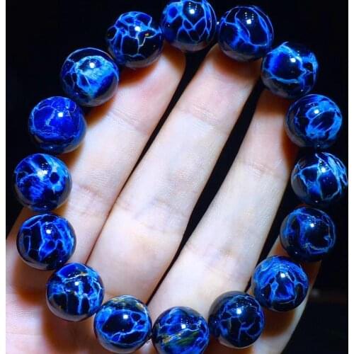 Genuine Natural Blue Pietersite Bracelet Round Beads Bracelet 13.3mm Women Men Stretch From Namibia Stone AAAAA