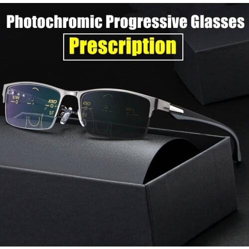 Custom Prescription Glasses Men Photochromic Progressive Multifocal Reading Glasses Streamlined TR90 Temples Ultra Light CR-39