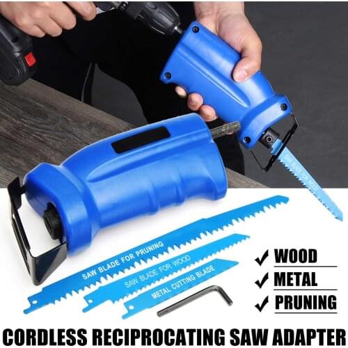 Reciprocating Saw Convert Adapter Electric Drill Attachment Metal Cutting Woodworking Tool W/ 3 Blades For Cordless Power Drill