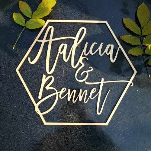 Personalized Couple Wedding Hexagon Style Name sign wood,Bride & Groom Country wedding tablephoto Wall name sign Hoop Decor