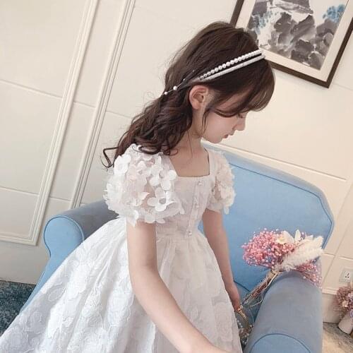 Girls French Dresses Kids Vintage Style Dress White Party Wedding Dress Puff Sleeve Performance DressFashion Childrens Clothes