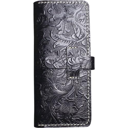 Retro Classic Length Wallet Genuine Leather Men Long Wallet Credit Card Holder Purse Male Clutch Original Flower Design Purse