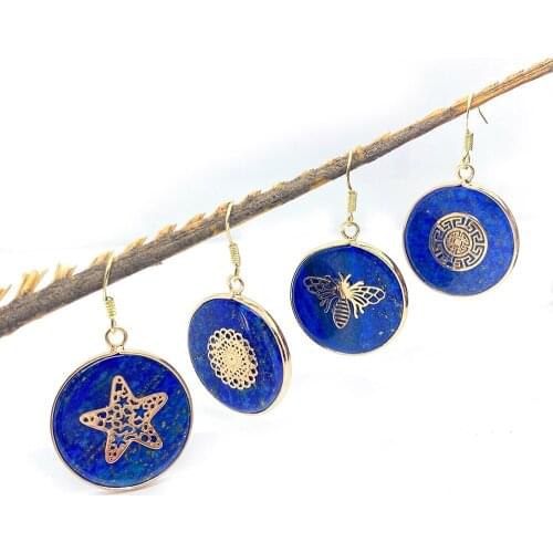 Natural Stone Earrings Lapis Lazuli Jewelry Round Gemstones Multi-color Edging Earrings DIY Making Accessories Pendant Jewelry