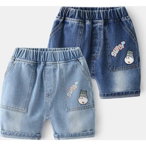 New Kids Summer Denim Shorts Baby Boys Fashion Cartoon Print Denim Shorts with Pocket Children Casual Jeans Short Pants Trousers