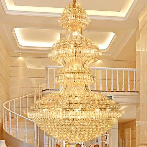 Modern Crystal Chandeliers Lights Fixture LED Lamps Big American Golden Crystal Chandelier Hotel Lobby Home Indoor Lighting